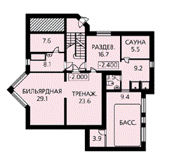 Проект коттеджа с необычным эркером / План цокольного этажа