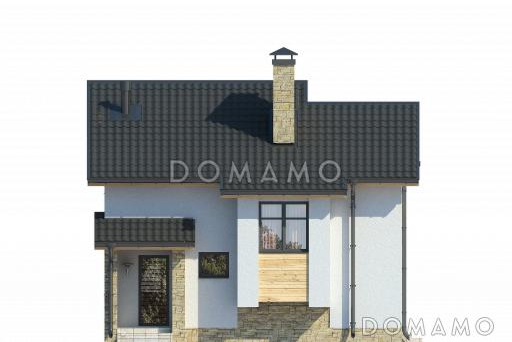 Проект дома с террасой, гостиной с камином, ванной с окном, кухней-столовой / Фасад 1