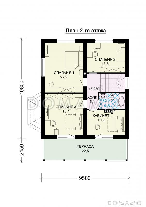 Проект дома из газобетона с большой террасой на втором этаже / План мансардного этажа
