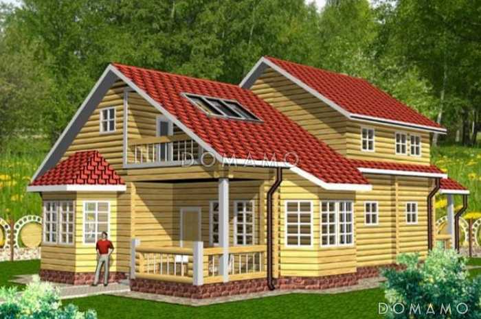 Проект дома из клееного бруса с мансардными окнами