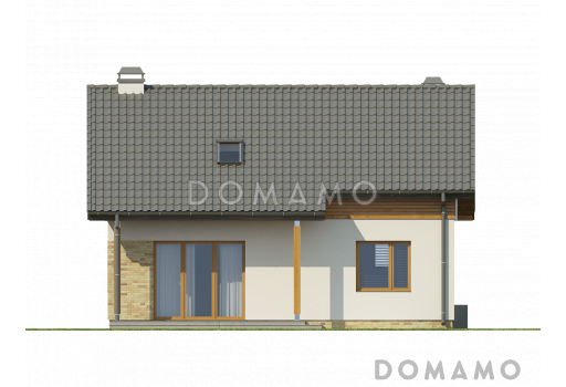 Проект компактного одноэтажного мансардного дома из газобетона с кабинетом и тремя спальнями и большой котельной / Фасад 3