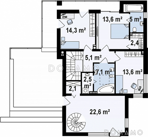 Проект двухэтажного дома из газобетона с тремя спальнями, гаражом и коммерческим помещением с отдельным входом / План 2 этажа