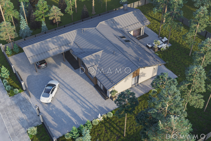 Проект одноэтажного дома с тремя спальнями, верандой для барбекю, постирочной и лапомойкой