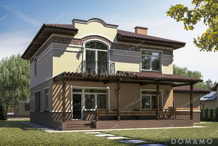 Проект двухэтажного дома с террасой и балконом
