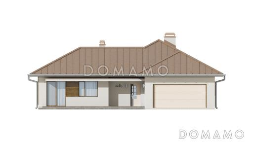 Проект одноэтажного дома из газобетона с большой угловой террасой и гаражом на два автомобиля / Фасад 1