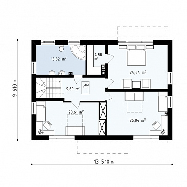 Проект удобного двухэтажного коттеджа из газобетона с кабинетом и просторной гостиной / План 2 этажа
