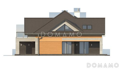 Проект одноэтажного мансардного дома из газобетона с гаражом и тремя спальнями и балконом / Фасад 3