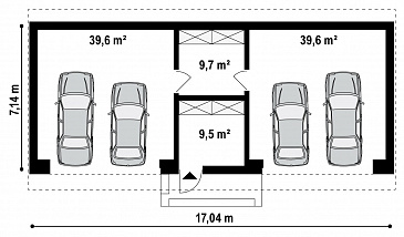 Проект большого гаража из газобетона для четырёх автомобилей с подсобными помещениями  / План 1 этажа