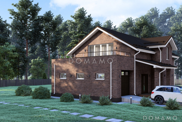 Проект двухэтажного дома с четырьмя спальнями и гаражом на одну машину S-204