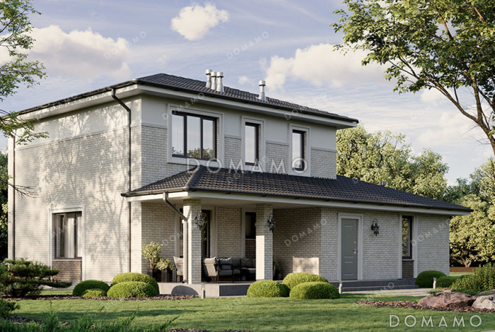 Проект дома с гаражом на две машины, сауной и тремя спальнями