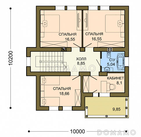 Проект квадратного коттеджа с облицовкой клинкером слоновая кость / План 2 этажа
