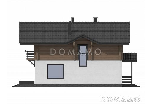 Проект двухэтажного дома из газобетона и бруса с балконом на две комнаты и террасой / Фасад 4