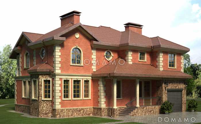 Проект загородного дома с крытой террасой с колоннами