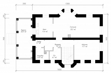 Проект  коттеджа с подвалом и террасой / План 1 этажа