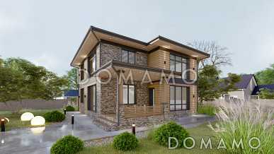 Проект двухэтажного дома из газобетона с окнами в пол и вторым светом