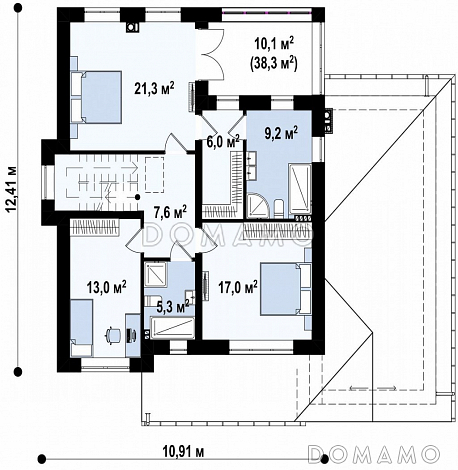 Проект двухэтажного дома из кирпича с четырьмя спальнями и гаражом, адаптированный для строительства в сейсмоопасных районах  / План 2 этажа
