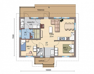 Проект каркасной сауны с небольшой кухней / План 1 этажа