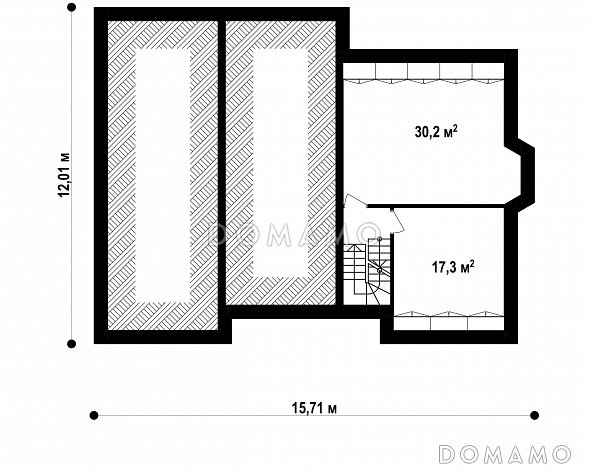Проект одноэтажного дома с подвалом, эркером в гостиной, тремя спальнями / План цокольного этажа