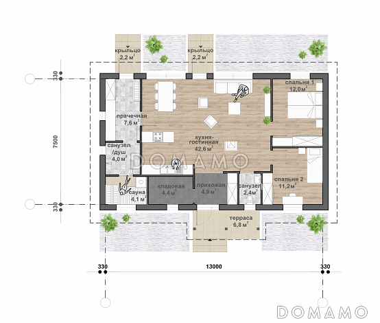 С-127 одноэтажный дом / План 1 этажа