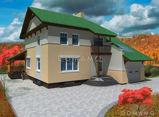 Проект дома из пенобетона с гаражом и просторной гостиной