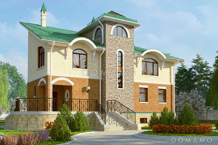 Проект четырехэтажного дома с необычной формой в плане, двусветной гостиной и бассейном