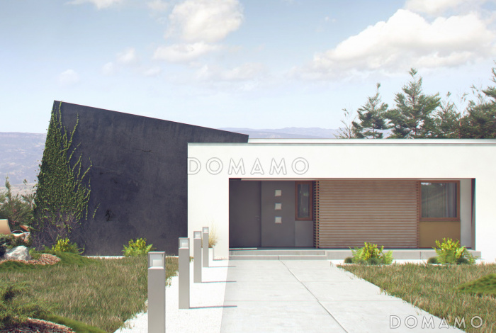 Проект современного одноэтажного дома из газобетона с тремя спальнями и необычными элементами дизайна