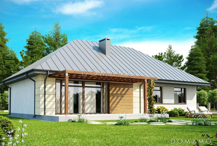 Проект одноэтажного дома из газобетона с тремя спальнями, просторной гостиной и с возможностью обустройства мансарды