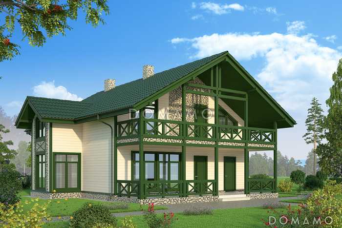 Проект современного загородного двухэтажного дома с сауной