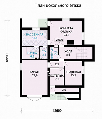 Проект деревянного дома с гаражом / План цокольного этажа