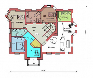 Проект двухэтажного дома с цоколем и мансардой, с сауной, бассейном и вторым светом  / План 2 этажа