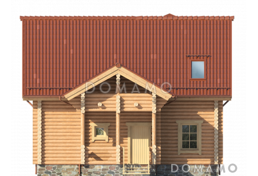 Проект деревянного дома  из оцилиндрованного бревна с мансардным окном / Фасад 1