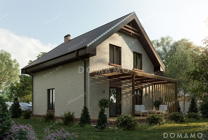 Проект одноэтажного дома с мансардой и просторной террасой