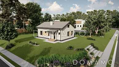 Проект компактного дома с тремя спальнями и проходной кухней-гостиной