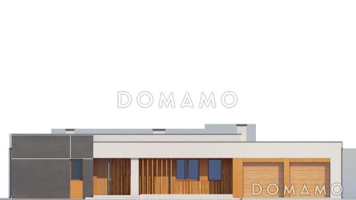 Проект просторного современного одноэтажного дома из газобетона с  тремя спальнями и гаражом с двумя отдельными въездами / Фасад 1