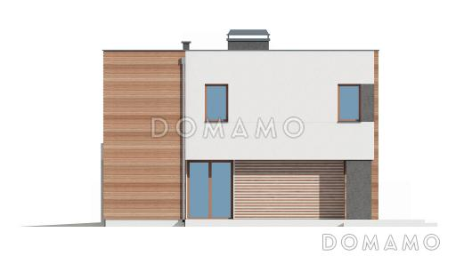 Проект современного двухэтажного дома из кирпича с тремя спальнями и террасой над одноместным гаражом / Фасад 2