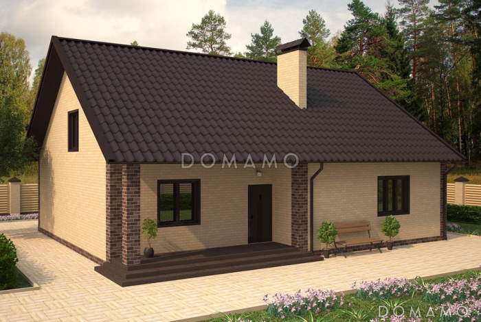 Проект дома с кладовой в кухне, двумя террасами, просторной гостиной