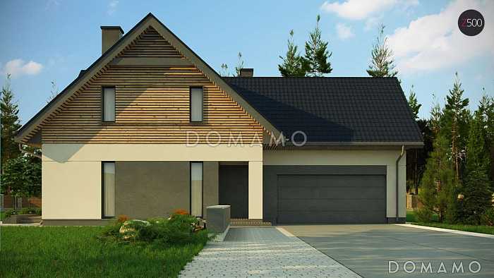 Проект комфортного одноэтажного мансардного дома из кирпича с гаражом для двух автомобилей