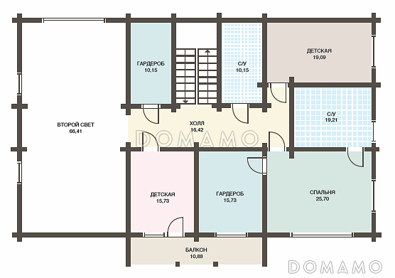 Проект дома из клееного бруса с мансардным этажом, огромной террасой и кабинетом на первом этаже / План мансардного этажа