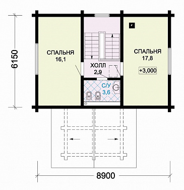 Проект деревянного дома  из оцилиндрованного бревна с мансардным окном / План мансардного этажа