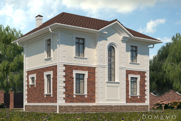 Проект компактного кирпичного коттеджа с парадным входом