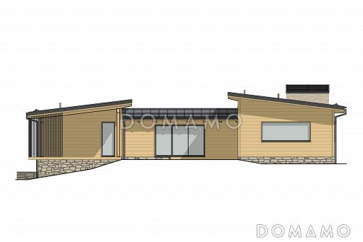 Проект П-образного дома с тремя спальнями, просторной кухней-гостиной, закрытой и открытой террасами / Фасад 2