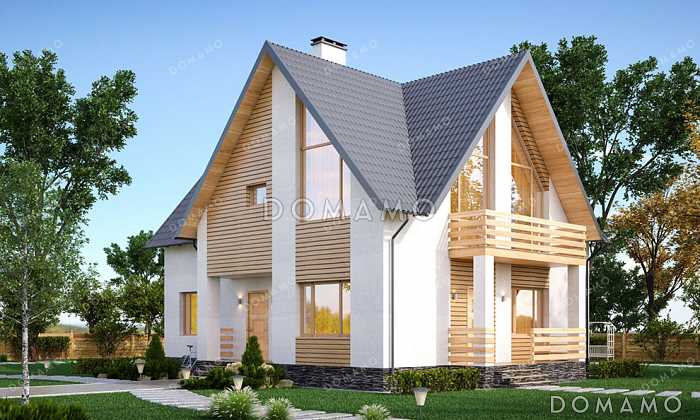 Проект дома из газобетона с 4 спальнями, кабинетом, балконом на две комнаты и котельной с отдельным входом