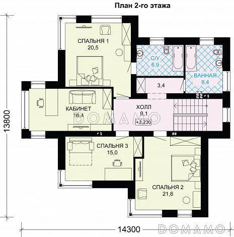 Проект кирпичного дома с санузлом в спальной комнате / План 2 этажа