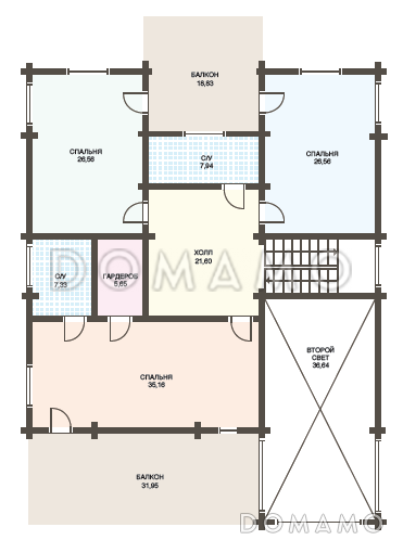 Проект дома из клееного бруса с большими окнами / План 2 этажа