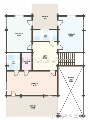 Проект дома из клееного бруса с большими окнами / План 2 этажа