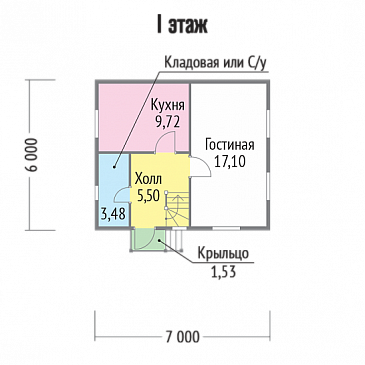 Проект дома 6х7 из клееного бруса / План 1 этажа