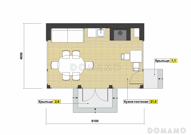 Проект беседки с просторной кухней-гостиной / План 1 этажа