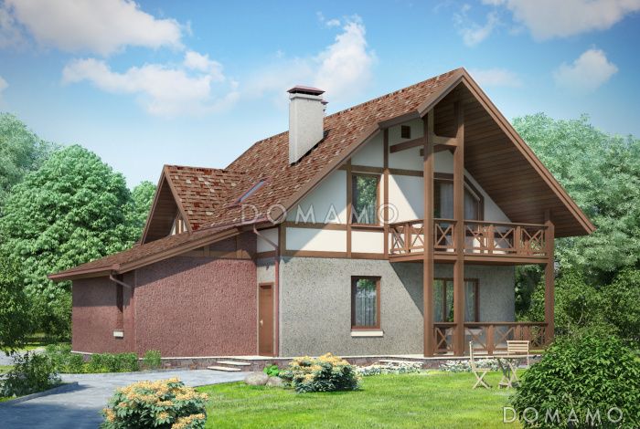 Проект небольшого дома с пятью жилыми комнатами и балконом