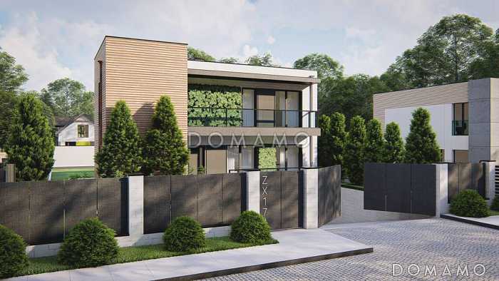 Проект двухэтажного загородного дома с подвалом, гаражом, кладовой, балконами