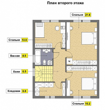 Проект дома 8 на 10 из пеноблоков с мансардой / План 2 этажа